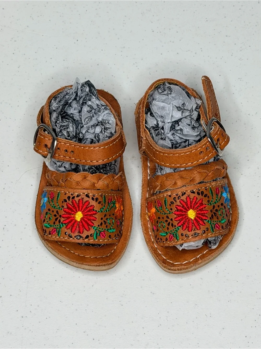 Authentic Mexican Leather Toddler Huarache Sandals Embroidered Size 12